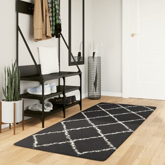 Vloerkleed PAMPLONA shaggy hoogpolig 80x200 cm zwart en cr&egrave;me 1
