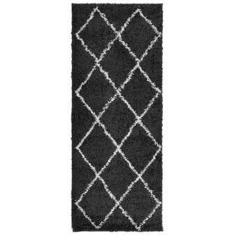 Vloerkleed PAMPLONA shaggy hoogpolig 80x200 cm zwart en cr&egrave;me 2