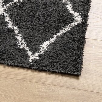 Vloerkleed PAMPLONA shaggy hoogpolig 80x200 cm zwart en cr&egrave;me 4