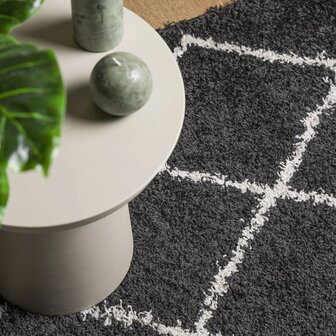 Vloerkleed PAMPLONA shaggy hoogpolig 80x200 cm zwart en cr&egrave;me 7