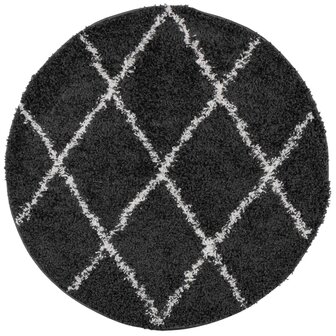 Vloerkleed shaggy hoogpolig modern &Oslash; 80 cm zwart en cr&egrave;me 2