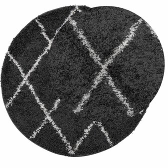 Vloerkleed shaggy hoogpolig modern &Oslash; 80 cm zwart en cr&egrave;me 3