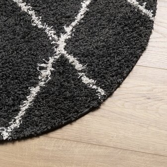 Vloerkleed shaggy hoogpolig modern &Oslash; 80 cm zwart en cr&egrave;me 4