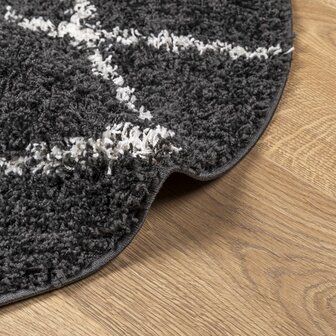 Vloerkleed shaggy hoogpolig modern &Oslash; 80 cm zwart en cr&egrave;me 6