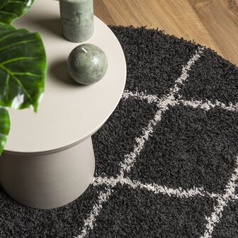Vloerkleed shaggy hoogpolig modern &Oslash; 80 cm zwart en cr&egrave;me 7