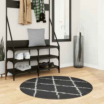 Vloerkleed PAMPLONA shaggy hoogpolig &Oslash; 100 cm zwart en cr&egrave;me 1