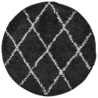 Vloerkleed PAMPLONA shaggy hoogpolig &Oslash; 100 cm zwart en cr&egrave;me 2