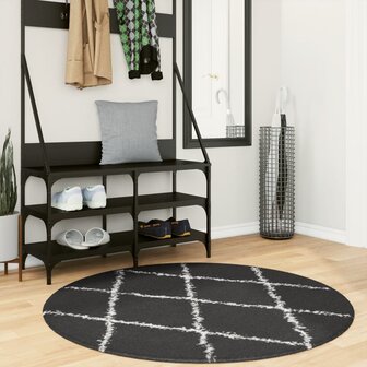 Vloerkleed PAMPLONA shaggy hoogpolig &Oslash; 120 cm zwart en cr&egrave;me 1