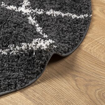 Vloerkleed PAMPLONA shaggy hoogpolig &Oslash; 120 cm zwart en cr&egrave;me 6