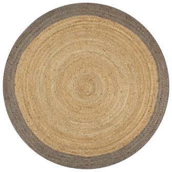 Vloerkleed handgemaakt met grijze rand 90 cm jute 1