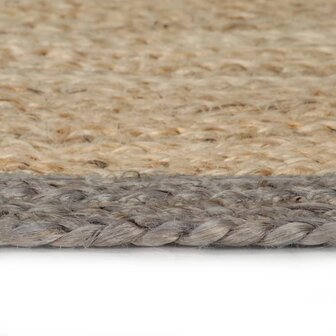 Vloerkleed handgemaakt met grijze rand 90 cm jute 3