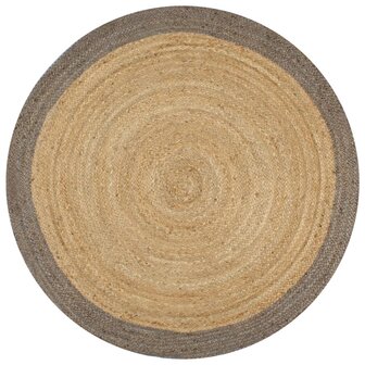 Vloerkleed handgemaakt met grijze rand 120 cm jute 1