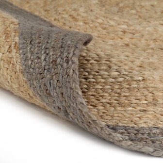 Vloerkleed handgemaakt met grijze rand 120 cm jute 2