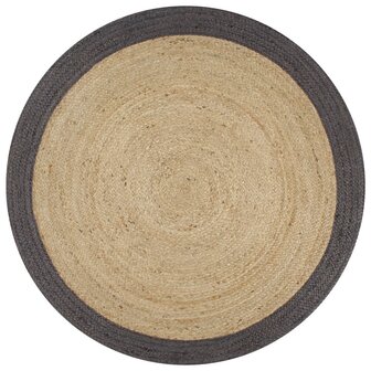 Vloerkleed handgemaakt met donkergrijze rand 120 cm jute 1