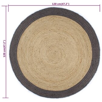 Vloerkleed handgemaakt met donkergrijze rand 120 cm jute 6
