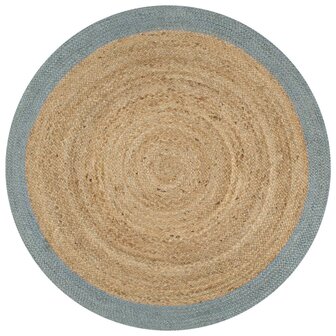 Vloerkleed handgemaakt met olijfgroene rand 120 cm jute 1