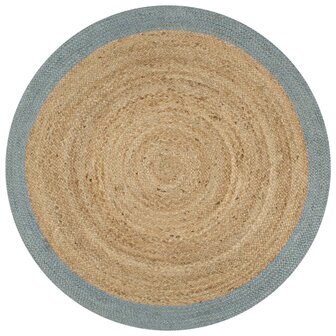 Vloerkleed handgemaakt met olijfgroene rand 150 cm jute 1