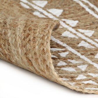 Vloerkleed handgemaakt met witte print 90 cm jute 2