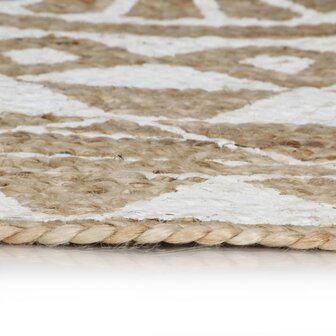 Vloerkleed handgemaakt met witte print 120 cm jute 3