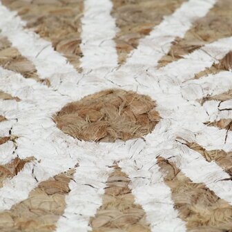Vloerkleed handgemaakt met witte print 120 cm jute 5