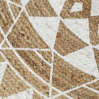 Vloerkleed handgemaakt met witte print 150 cm jute 4