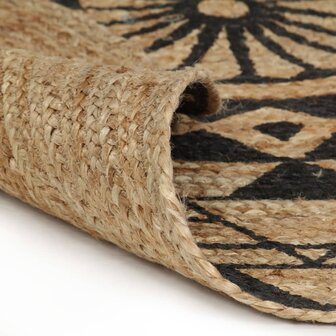 Vloerkleed handgemaakt met zwarte print 120 cm jute 2