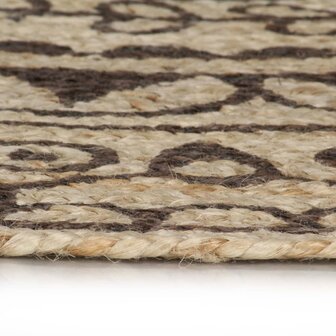 Vloerkleed handgemaakt met donkerbruine print 120 cm jute 3