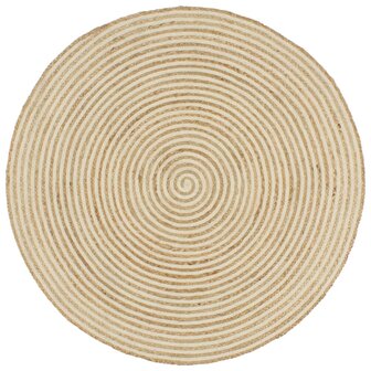 Vloerkleed handgemaakt met spiraal ontwerp 120 cm jute wit 1
