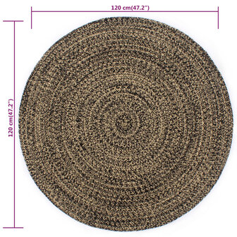Vloerkleed handgemaakt 120 cm jute zwart en naturel 5