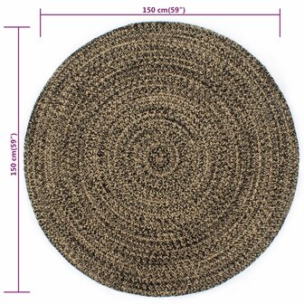  Vloerkleed handgemaakt 150 cm jute zwart en naturel 5