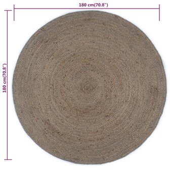Vloerkleed handgemaakt rond 180 cm jute grijs 6
