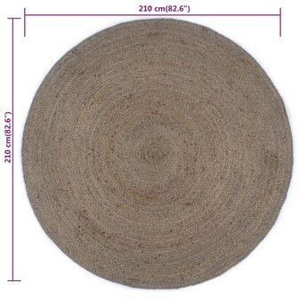 Vloerkleed handgemaakt rond 210 cm jute grijs 6
