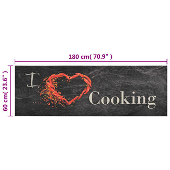 Keukenmat wasbaar cooking-print 60x180 cm fluweel zwart 5