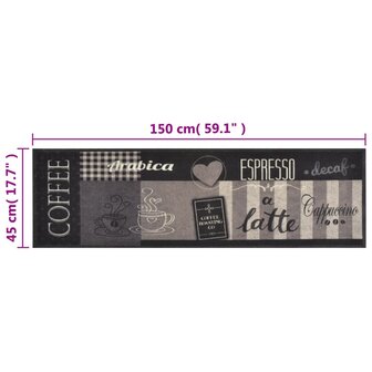Keukenmat wasbaar koffieprint 45x150 cm fluweel zwart 5