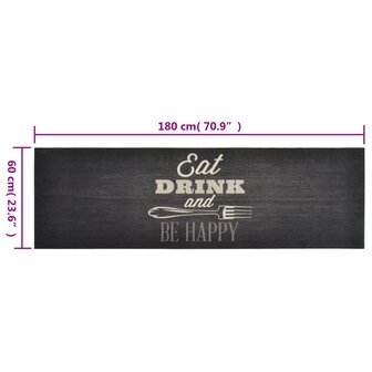 Keukenmat wasbaar keukenprint 60x180 cm fluweel zwart 5