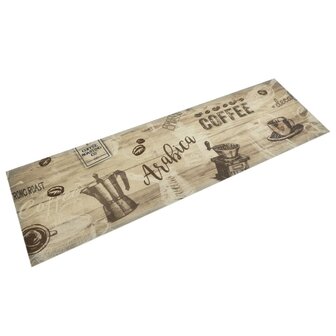 Keukenmat wasbaar koffieprint 45x150 cm fluweel bruin 1