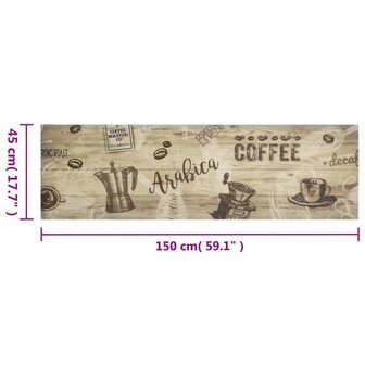 Keukenmat wasbaar koffieprint 45x150 cm fluweel bruin 5