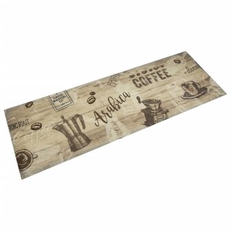 Keukenmat wasbaar koffieprint 60x180 cm fluweel bruin 1