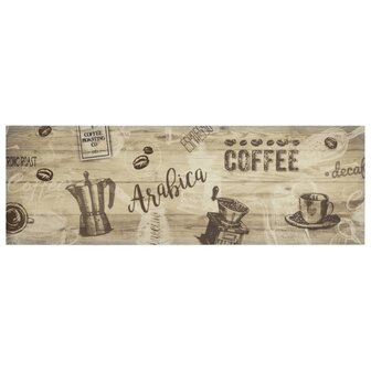 Keukenmat wasbaar koffieprint 60x180 cm fluweel bruin 2