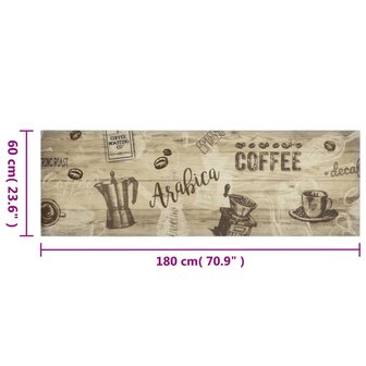 Keukenmat wasbaar koffieprint 60x180 cm fluweel bruin 5