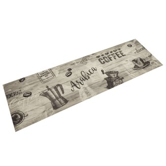 Keukenmat wasbaar koffieprint 45x150 cm fluweel grijs 1