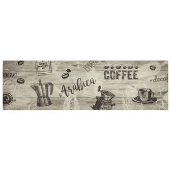 Keukenmat wasbaar koffieprint 45x150 cm fluweel grijs 2