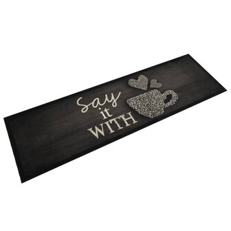 Keukenmat wasbaar kopjeprint 45x150 cm fluweel zwart 1