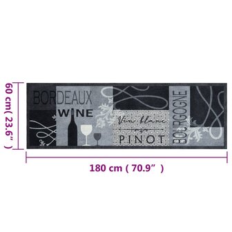 Keukenmat wasbaar wijnprint 60x180 cm fluweel grijs 5