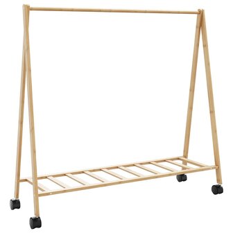 Kledingrek met schappen en wielen 106x34x106,5 cm bamboe 1
