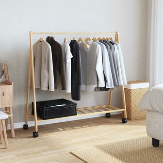 Kledingrek met schappen en wielen 106x34x106,5 cm bamboe 2