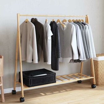 Kledingrek met schappen en wielen 106x34x106,5 cm bamboe 3