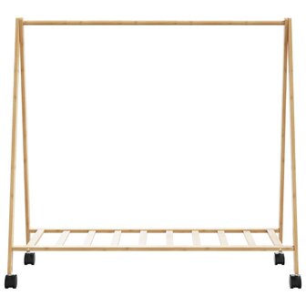 Kledingrek met schappen en wielen 106x34x106,5 cm bamboe 4