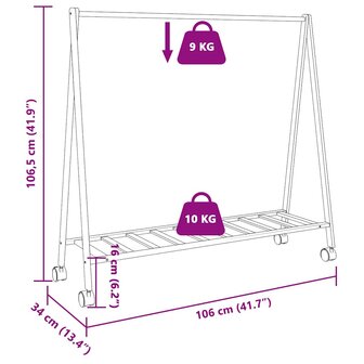 Kledingrek met schappen en wielen 106x34x106,5 cm bamboe 9