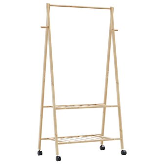 Kledingrek met schappen en wielen 96x45,5x155,5 cm bamboe 1